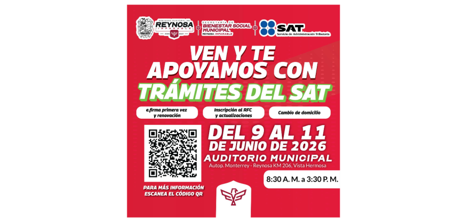 Llevarán trámites gratuitos del SAT a Reynosa del 9 al 11 de junio