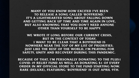 Selena Gomez ayuda en la pandemia con nuevas canciones