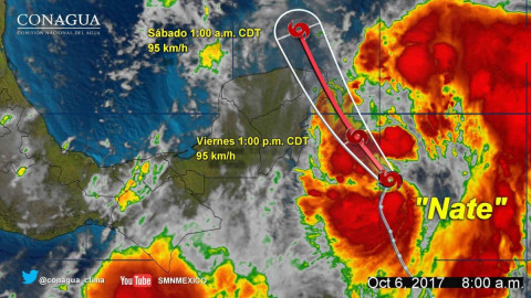 "Nate" tocará tierra esta tarde en Quintana Roo