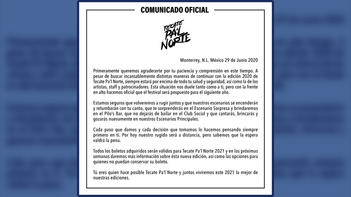 Posponen festival Tecate Pa’l Norte para 2021