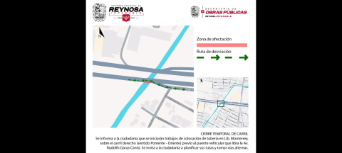 Desarrollan obra con vialidades cerradas temporalmente 