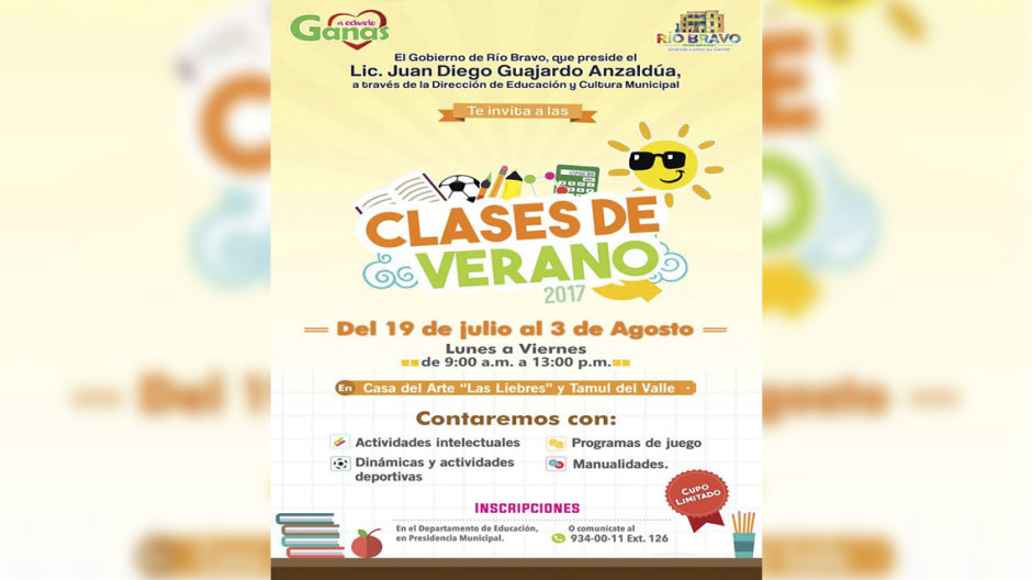 Invita Ayuntamiento a “Clases de Verano 2017”