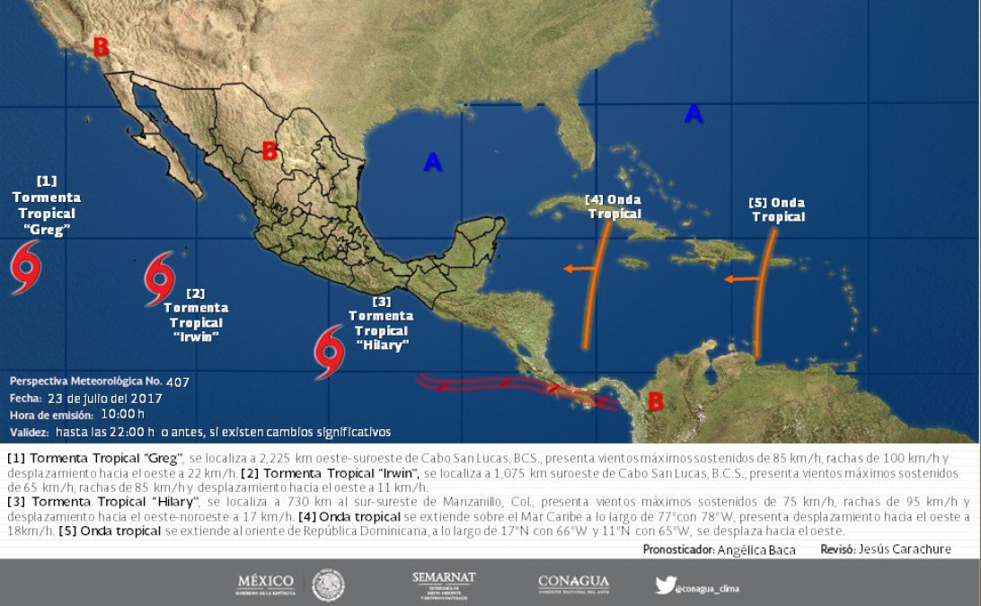 Se forman tormentas 'hilary' e 'Irwin' en el Pacífico