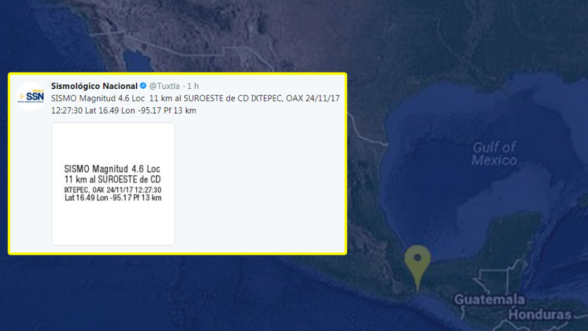 Registran sismo de 4.6 en Oaxaca