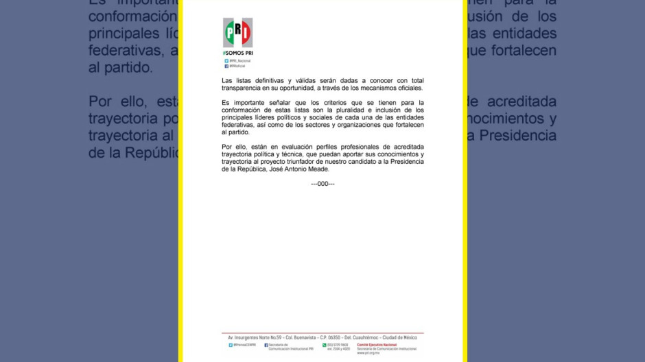 Desmienten listas de candidatos plurinominales del PRI
