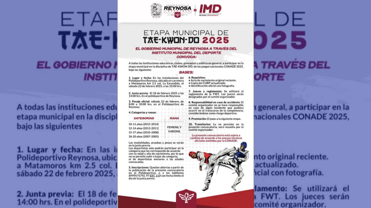 Convocatoria para la Etapa Municipal de Taekwondo