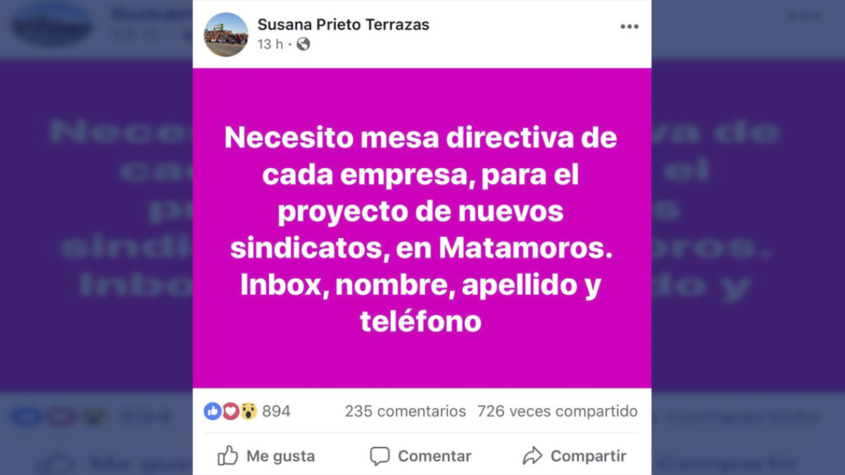 Va Susana Prieto por nuevos sindicatos en Matamoros 
