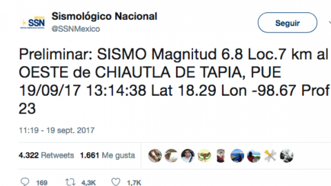 Sismo Magnitud 7.1 grados al sureste de Axochiapan, Morelos sacude CDMX