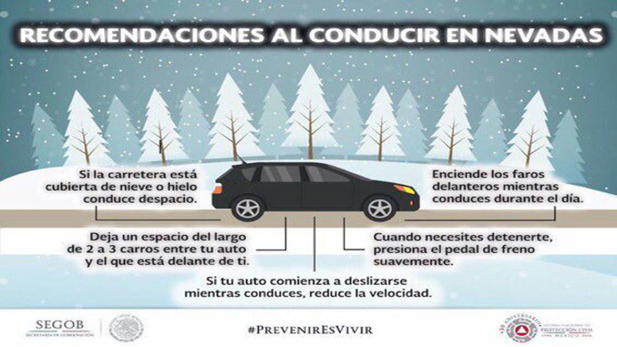 Emiten recomendaciones para conducir en nevadas