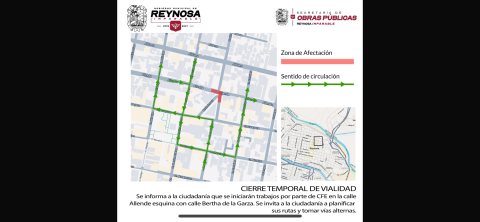 Aviso de cierre temporal de vialidad zona centro