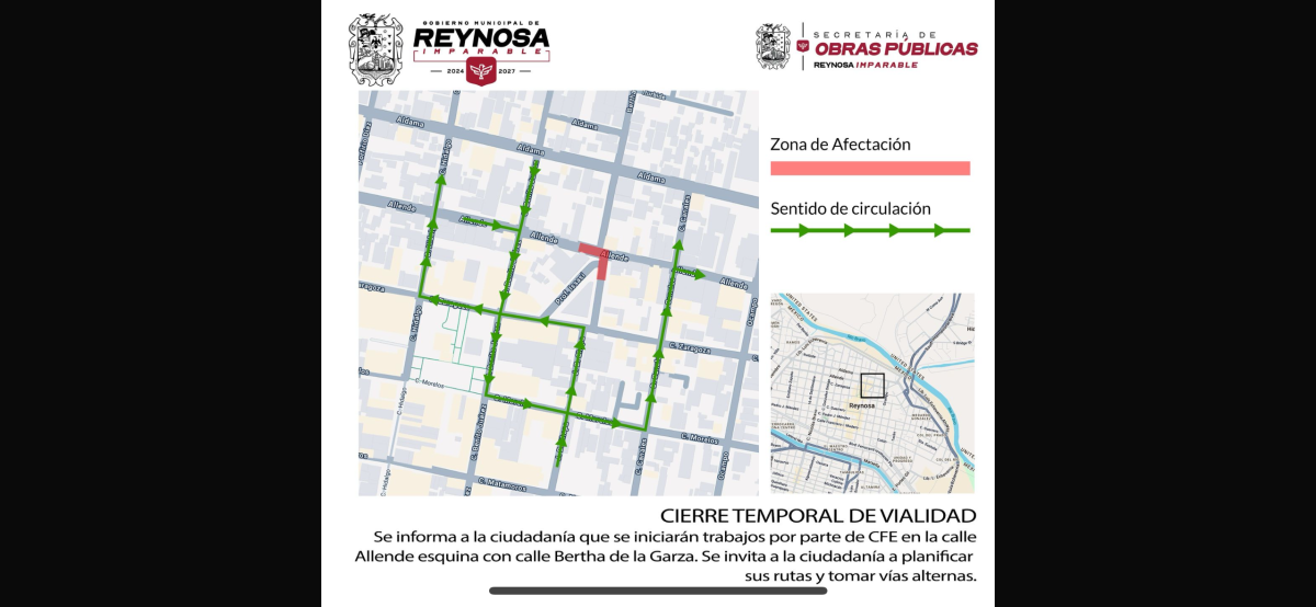 Aviso de cierre temporal de vialidad zona centro