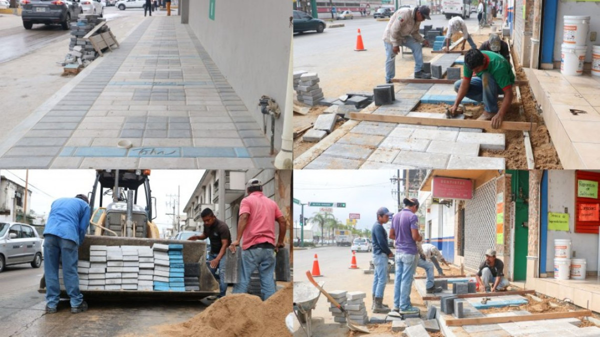 Avanza reconfiguración de banquetas del centro de Madero