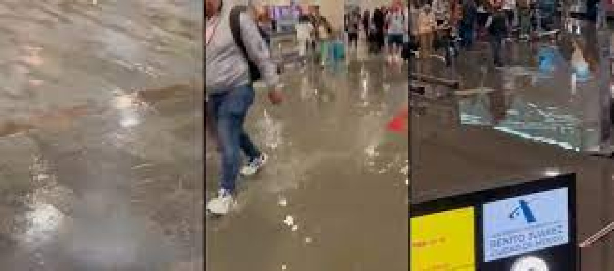 Lluvias dejan inundación y colapso en infraestructura de la Terminal 1 del AICM