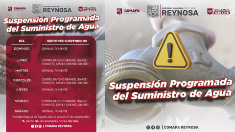 Anuncian cambios en la suspensión de agua en sectores de Reynosa por mantenimiento en Río Bravo
