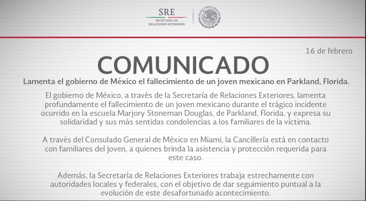 Gobierno Mexicano lamenta muerte de joven en tiroteo 