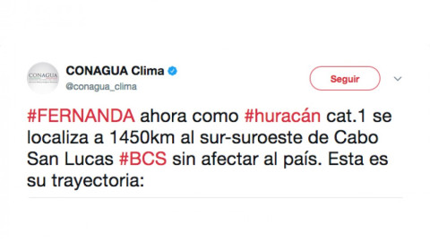 Se convierte "Fernanda" en huracán categoría 1