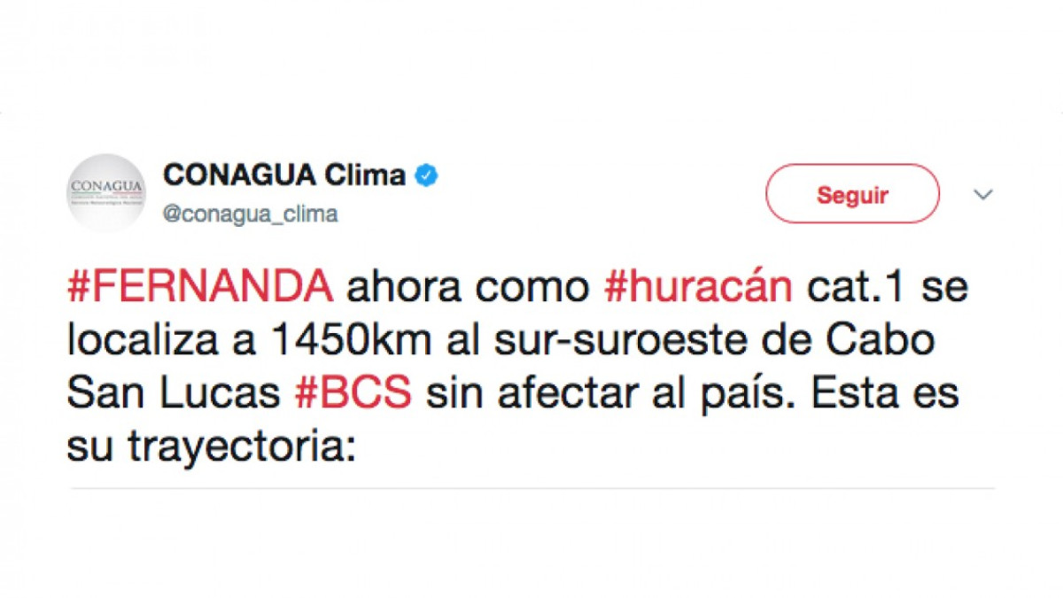 Se convierte "Fernanda" en huracán categoría 1