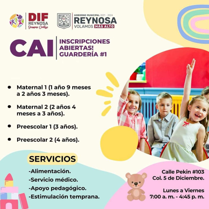 Atiende DIF Reynosa a familias con servicio de guardería 