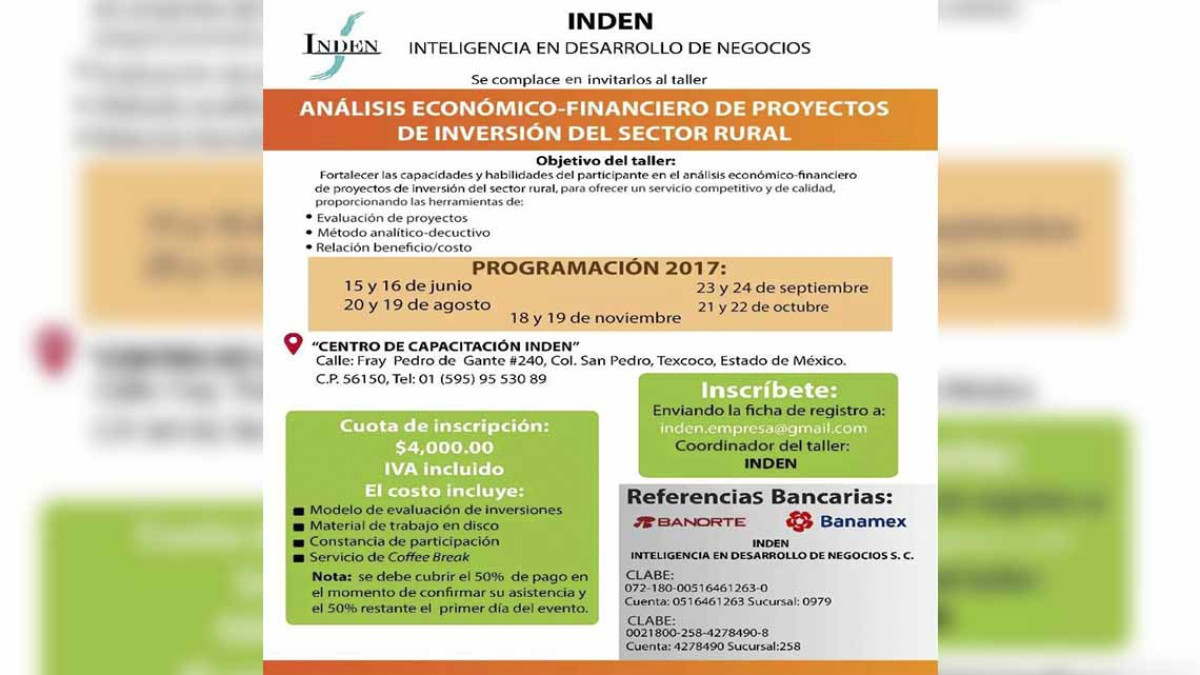 INDEN invita a taller para proyectos de inversión rural