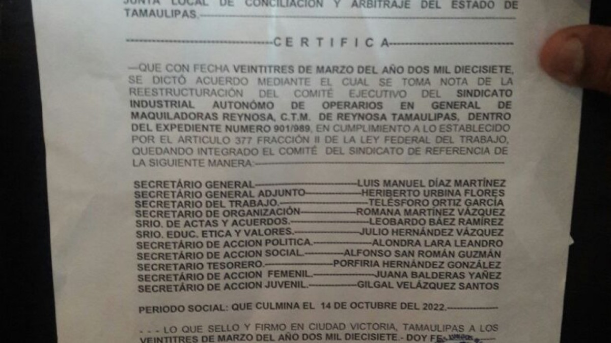 Cambian dirigencia en el Sindicato de Maquiladoras   