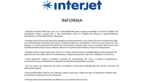 Interjet ya no volará a Reynosa y 4 ciudades más del país