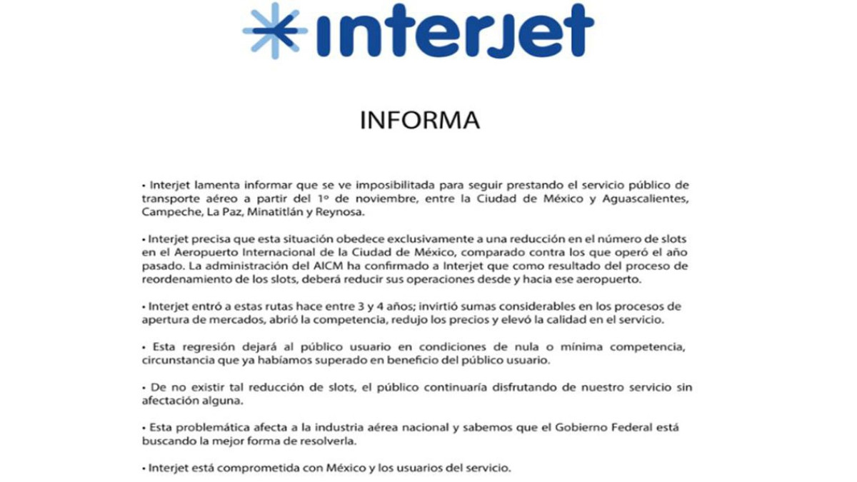 Interjet ya no volará a Reynosa y 4 ciudades más del país