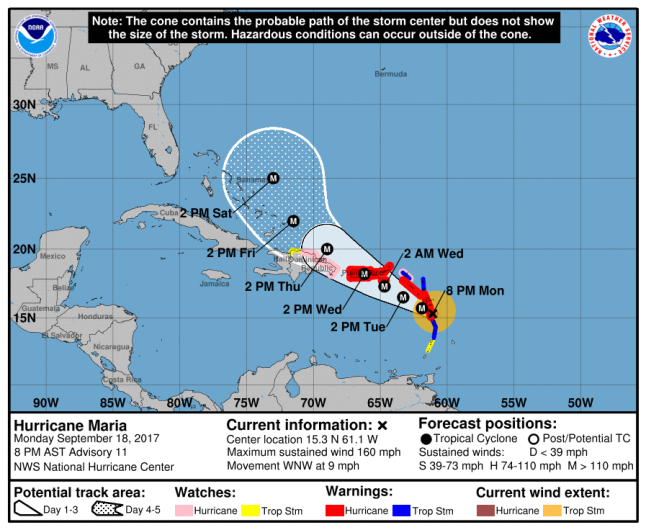 Llega María a categoría 5 "potencialmente catastrófico"