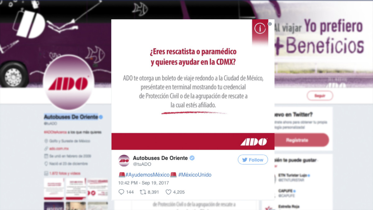 ADO regala viajes redondos a CDMX a paramédicos y rescatistas