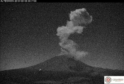 Popocatépetl emite exhalación de 2 mil 500 metros de altura