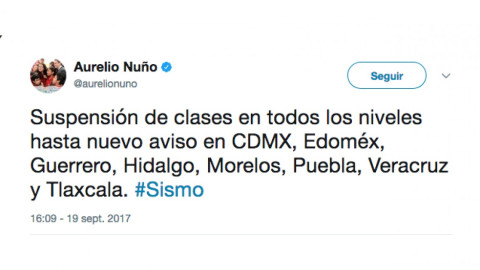 Suspenden clases en ocho estados tras sismo