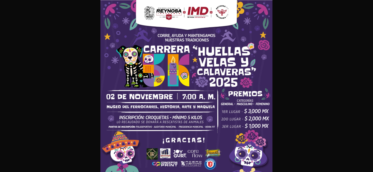 Invita el Gobierno de Reynosa a participar en la carrera 5K Huellas, Velas y Calaveras 2025