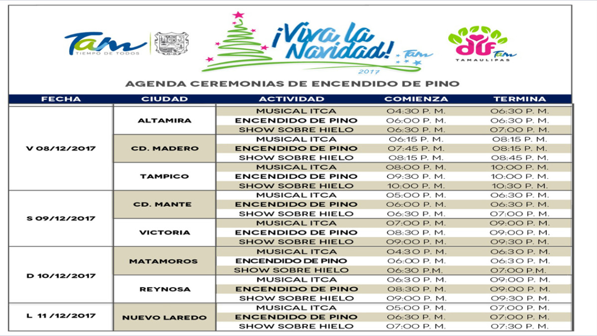 Posponen encendido del árbol navideño en Reynosa y Matamoros