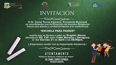 Invita ayuntamiento a la “Escuela para padres”