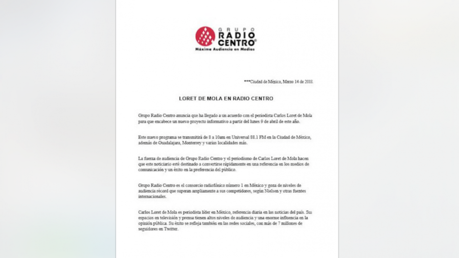 Loret de Mola se incorpora a Radio Centro 