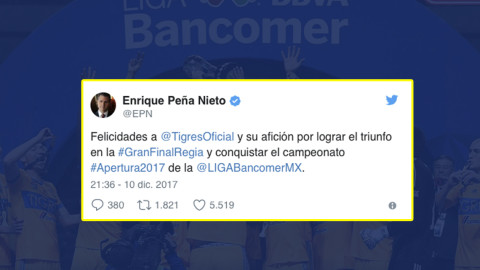 EPN felicita a Tigres por campeonato del torneo Apertura 2017