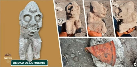 INAH encuentra una escultura que representa una deidad de la muerte
