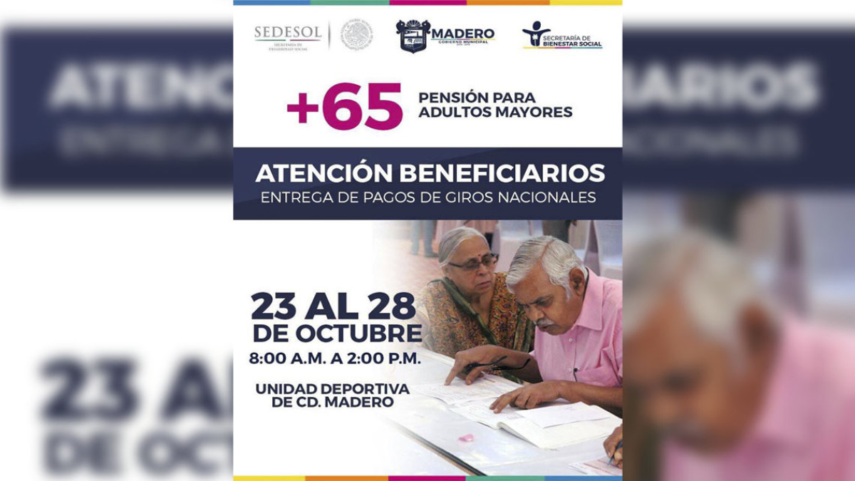 Apoyos de 65+ serán entregados en la Unidad Deportiva de la ciudad