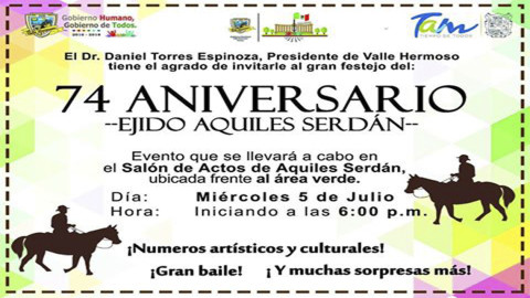 Ayuntamiento invita a 74 aniversario de Aquiles Serdán