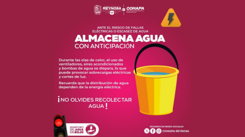 Recomienda COMAPA almacenar agua con anticipación en esta temporada de altas temperaturas