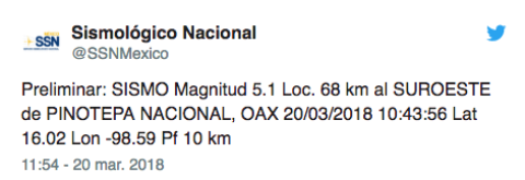Se registra sismo de 5.1 en Oaxaca