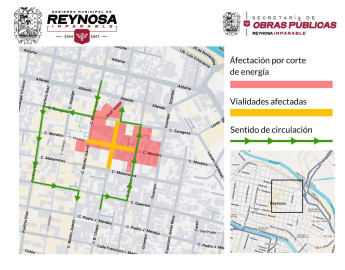 Suspenden suministro eléctrico en calles del Centro de Reynosa por trabajos de obra pública