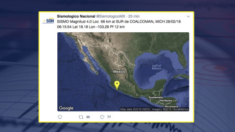 Se registra sismo de magnitud 4.0 en Michoacán
